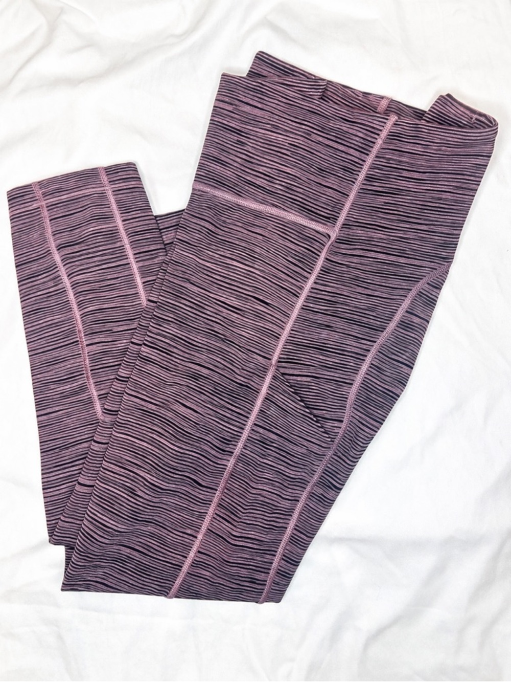Athleta Ultimate Capri Leggings Purple Black Striped Size M Athletic Workout